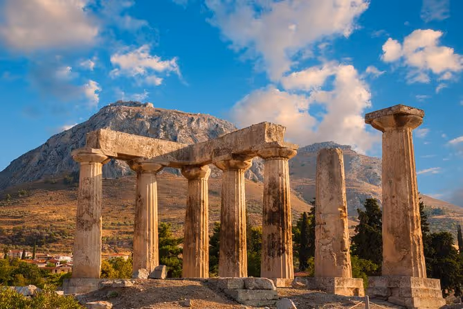 Ancient Corinth archaeological site — ruins of the Temple of Apollo