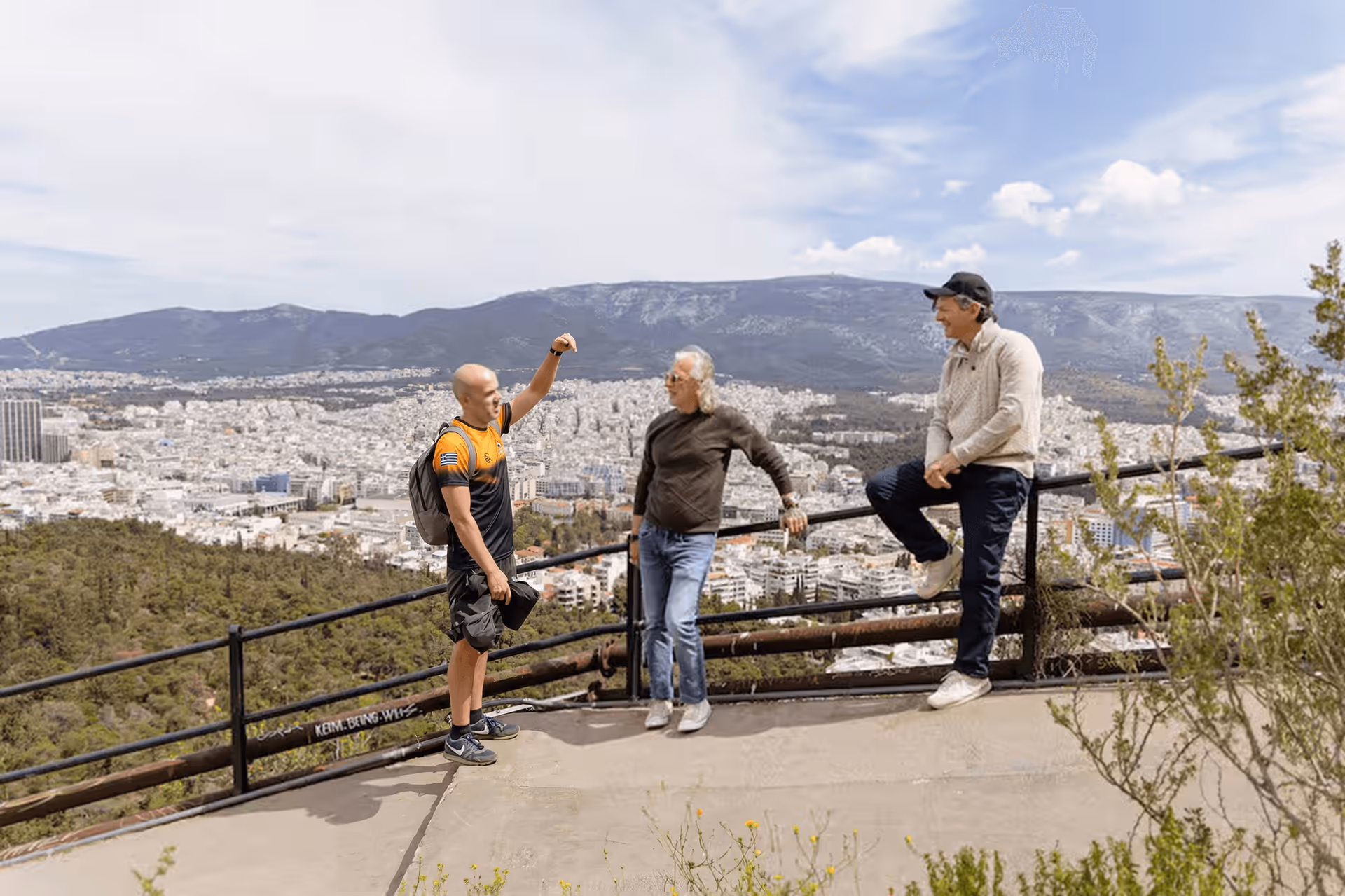 Hiking group on a scenic trail through Athens' hills discovering hidden viewpoints