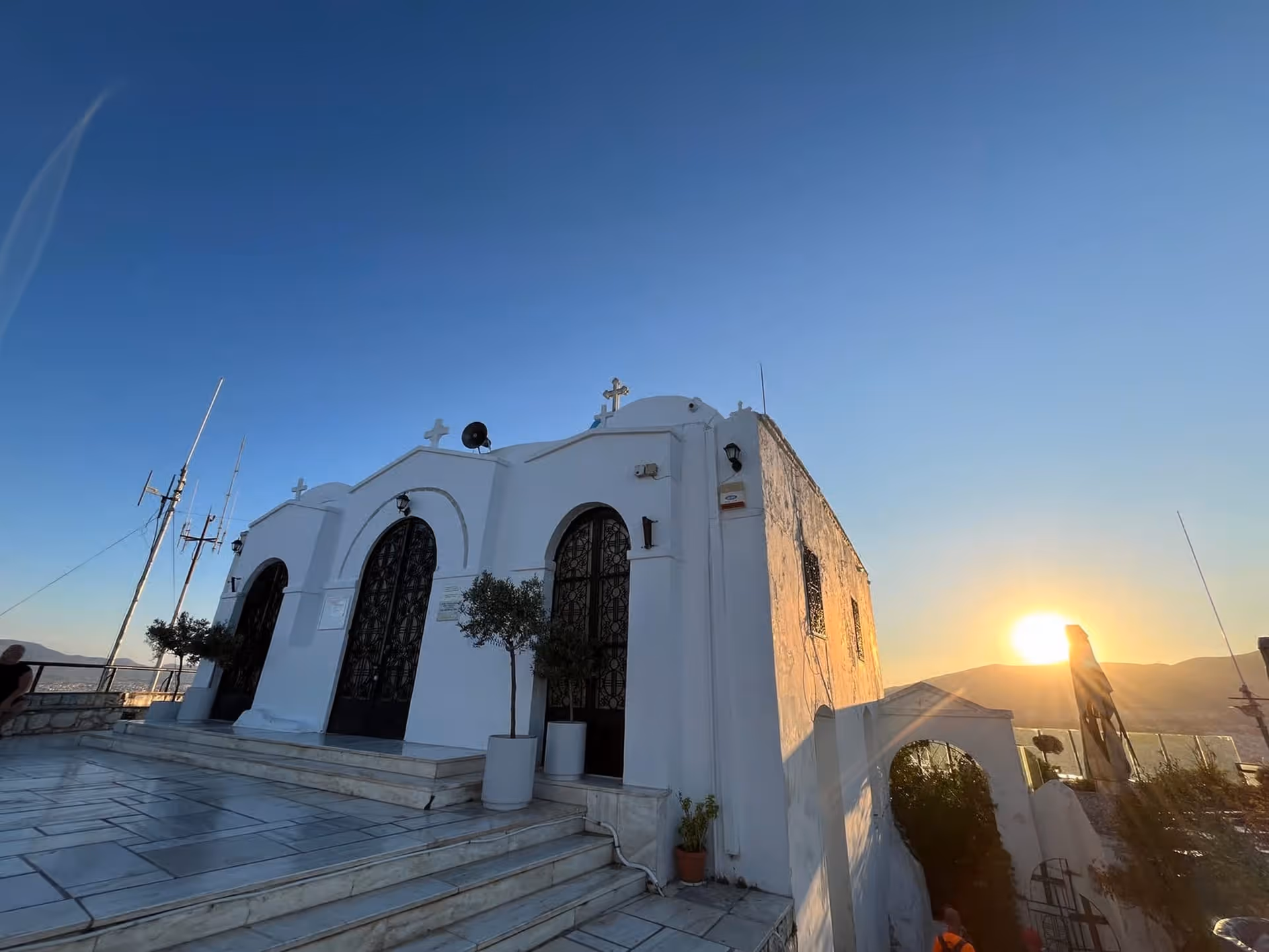 The whitewashed Chapel of St. George at the summit of Lycabettus Hill Athens